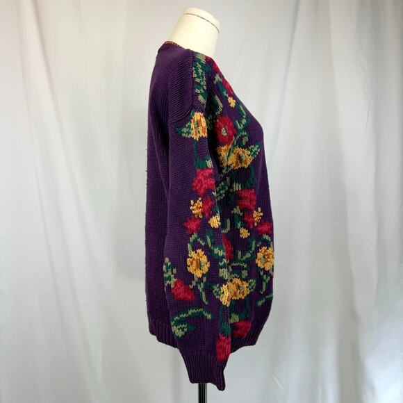 Vintage Robert Scott Knit Floral Cardigan Sweater Purple Cottagecore Grandma S - Picture 5 of 12